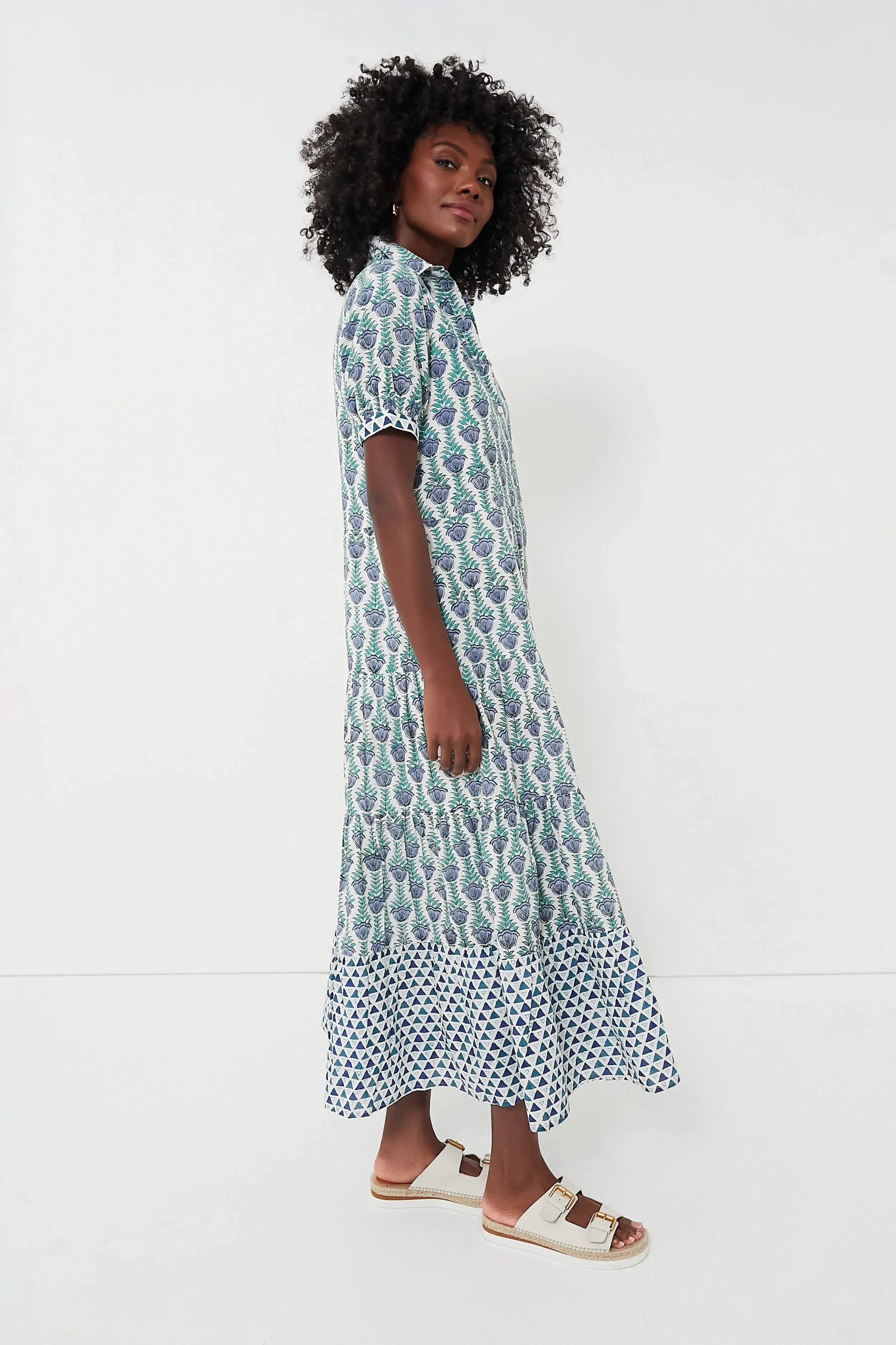 Blue Multi Short Sleeve Maxi Dress