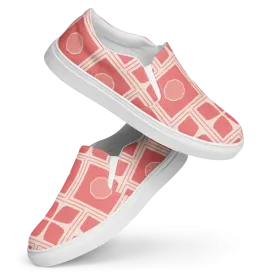 Bold Coral Colored Abstract Canvas Shoes