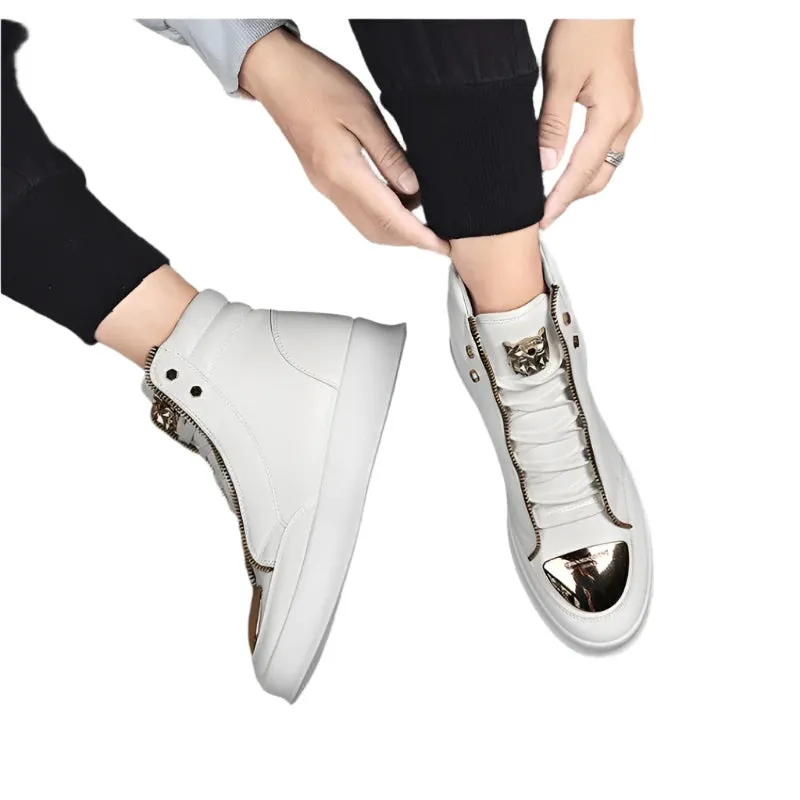 Brand Casual Sneakers for Men - Fashionable Ankle Boots with Leopard Platform, Designer Original