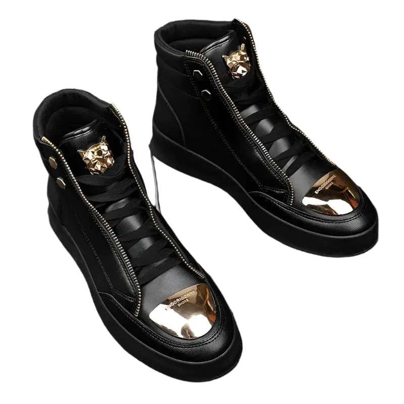 Brand Casual Sneakers for Men - Fashionable Ankle Boots with Leopard Platform, Designer Original