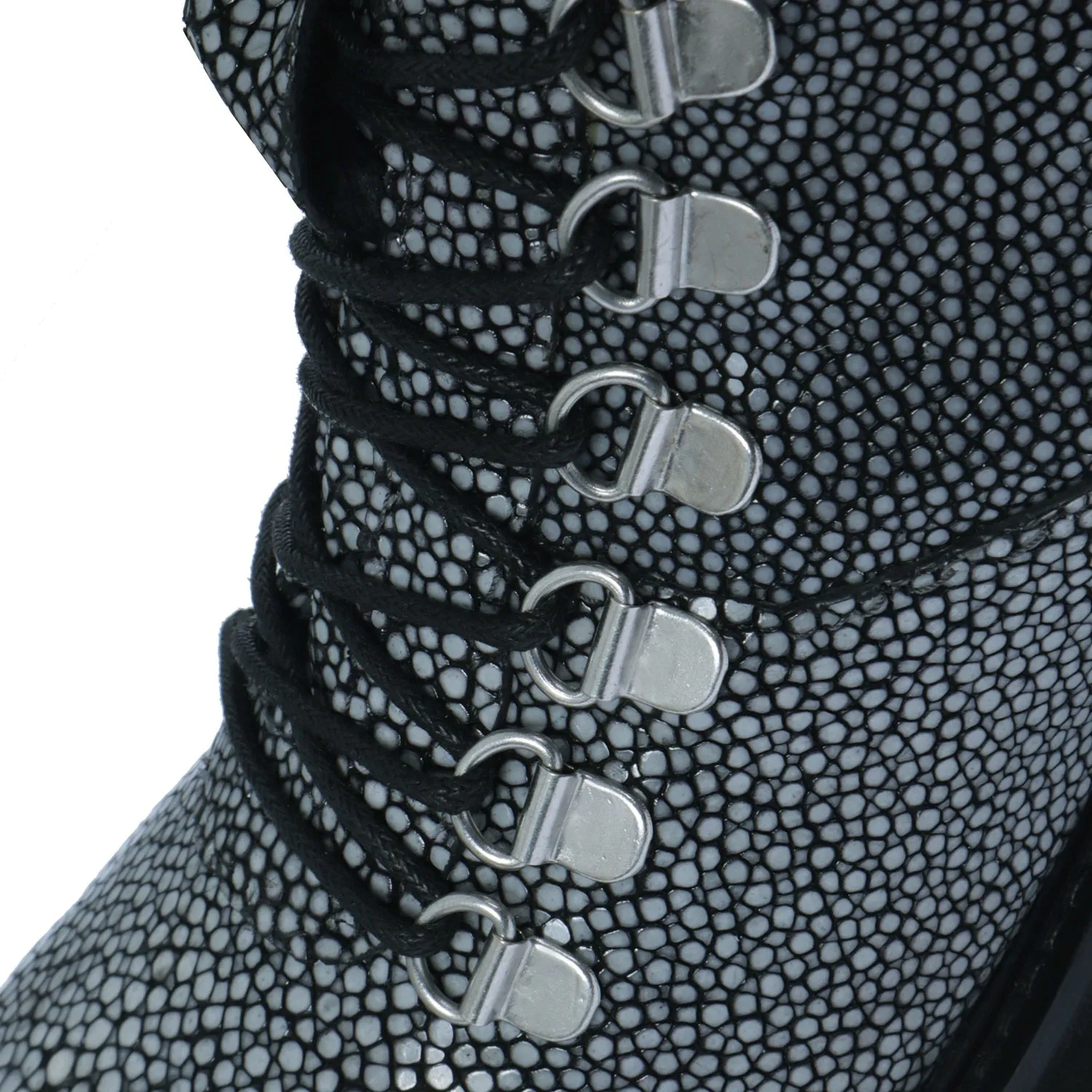 Chunky Boot With Stingray Fish Exotic Grey Leather