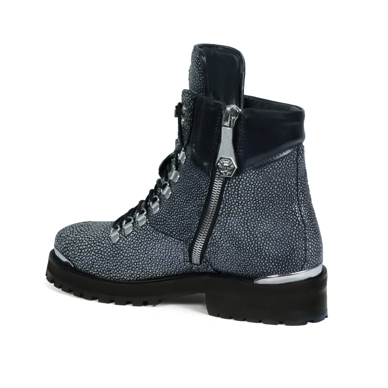 Chunky Boot With Stingray Fish Exotic Grey Leather