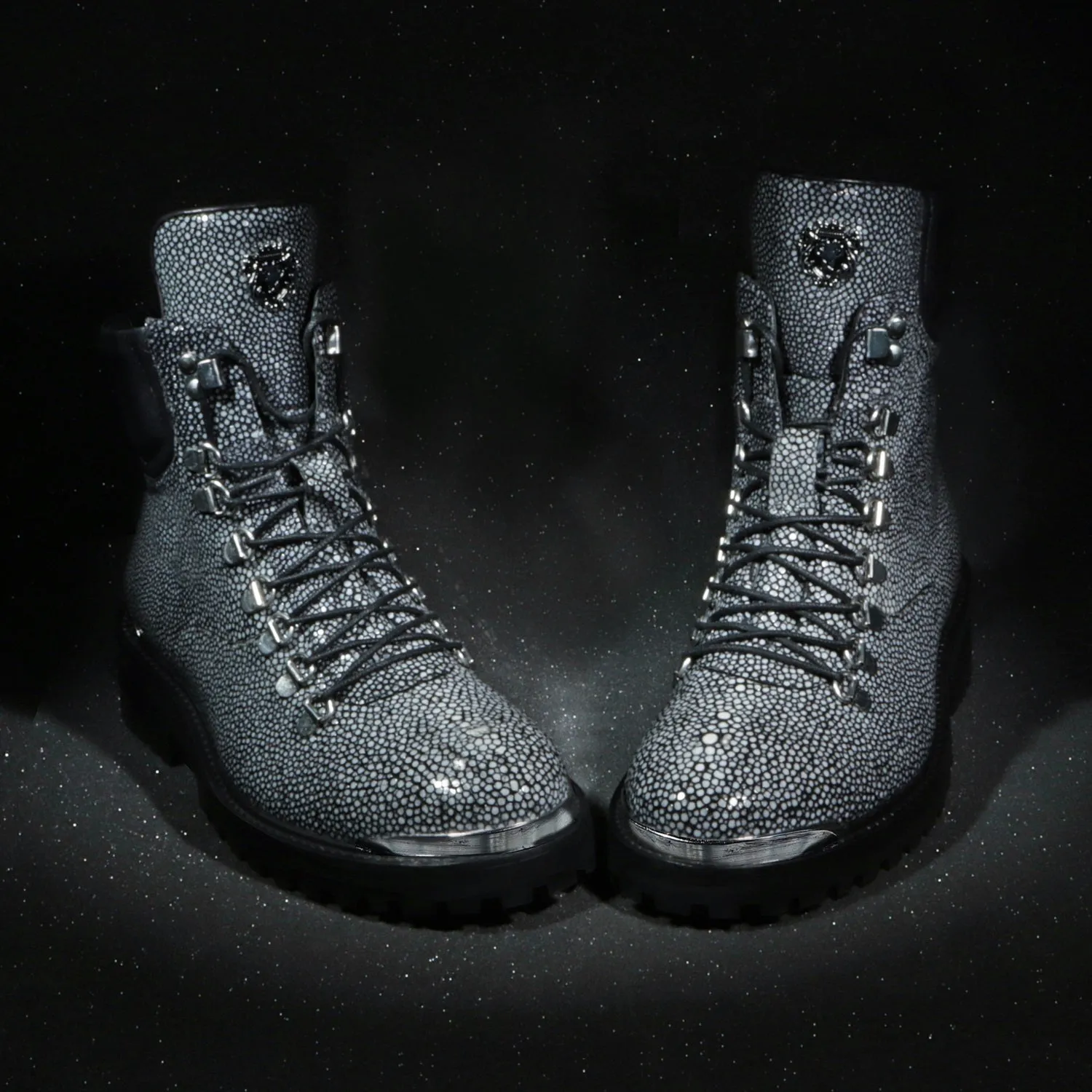 Chunky Boot With Stingray Fish Exotic Grey Leather
