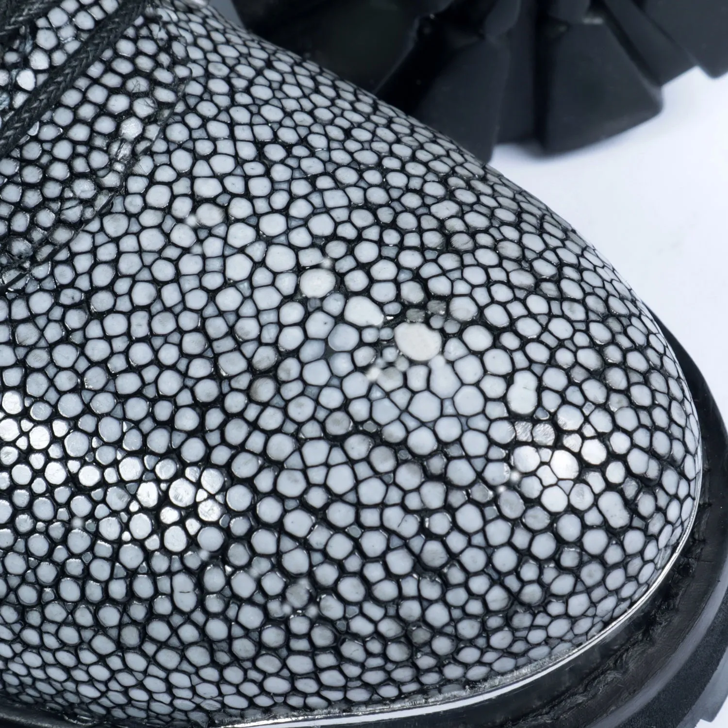 Chunky Boot With Stingray Fish Exotic Grey Leather