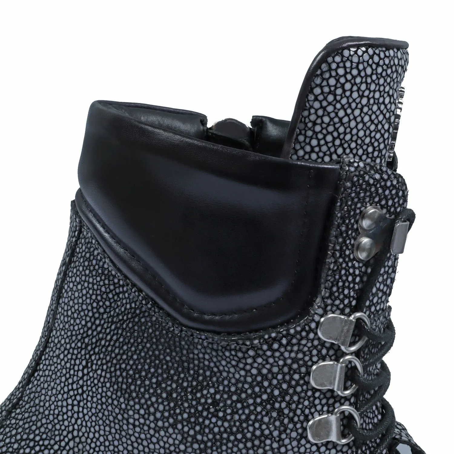 Chunky Boot With Stingray Fish Exotic Grey Leather