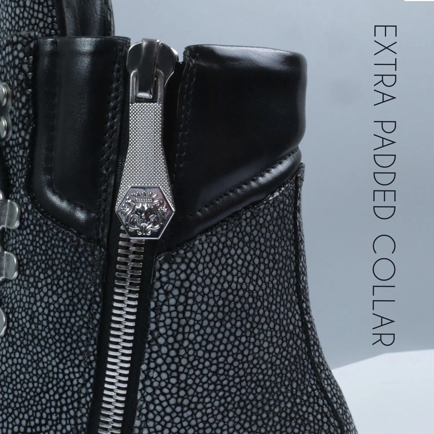 Chunky Boot With Stingray Fish Exotic Grey Leather