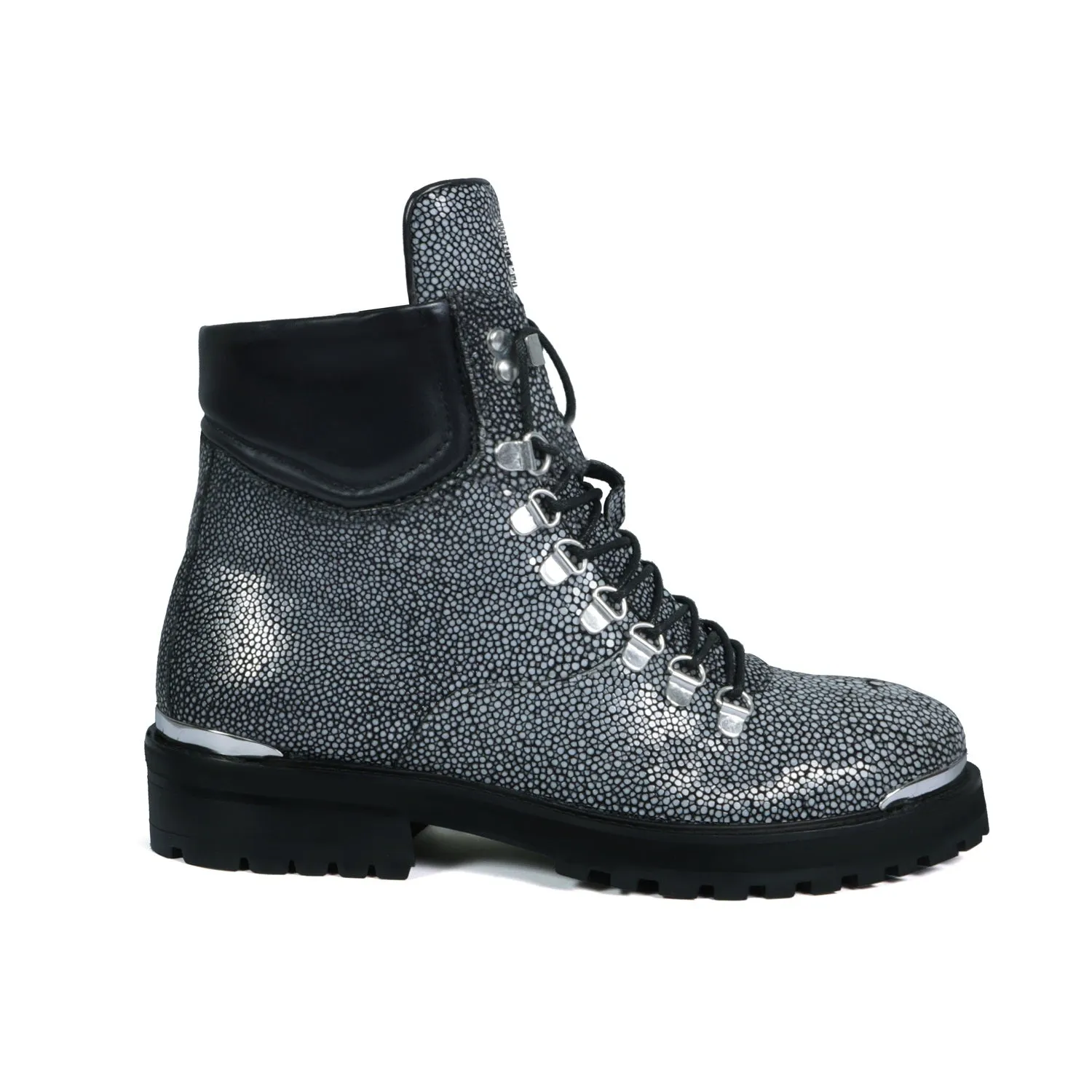 Chunky Boot With Stingray Fish Exotic Grey Leather
