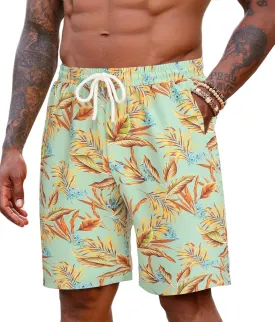 COOFANDY Men's Hawaiian Beach Shorts Elastic Waist Drawstring Lightweight Summer Casual Shorts with Pocket