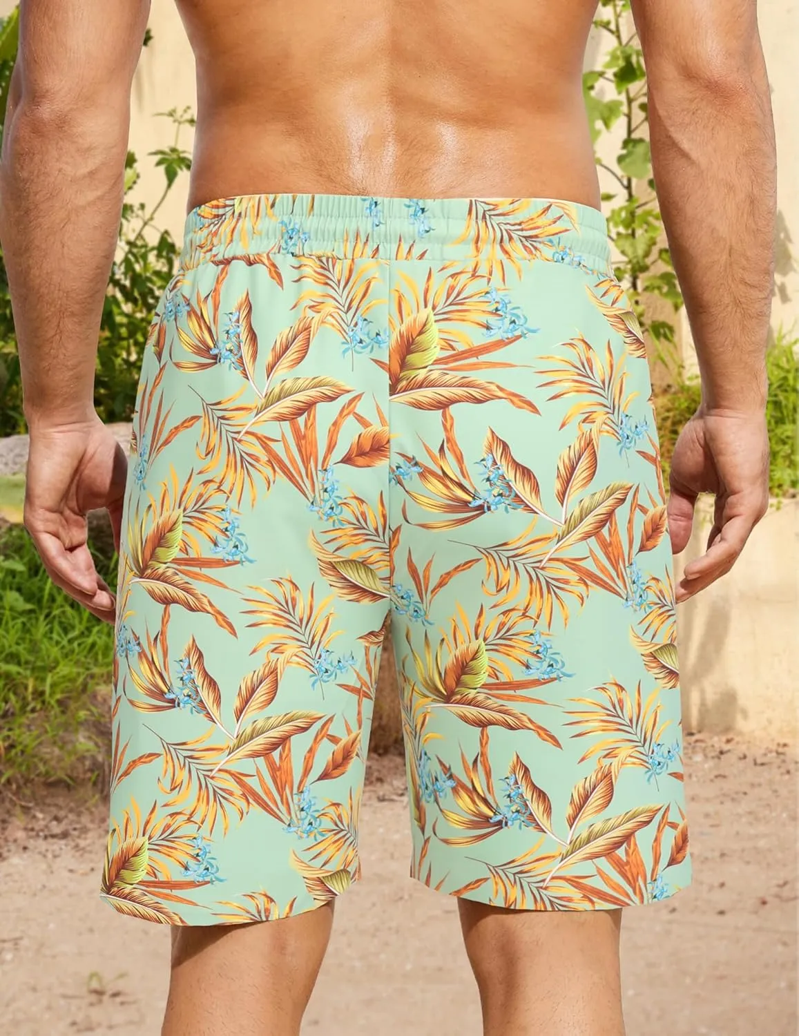 COOFANDY Men's Hawaiian Beach Shorts Elastic Waist Drawstring Lightweight Summer Casual Shorts with Pocket