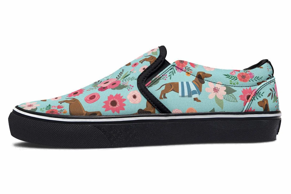 Dachshund Flower Slip-On Shoes