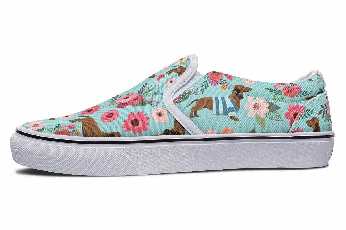 Dachshund Flower Slip-On Shoes