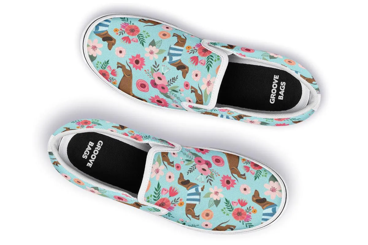Dachshund Flower Slip-On Shoes