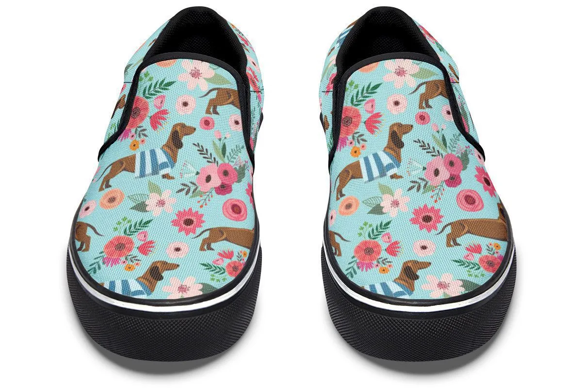 Dachshund Flower Slip-On Shoes