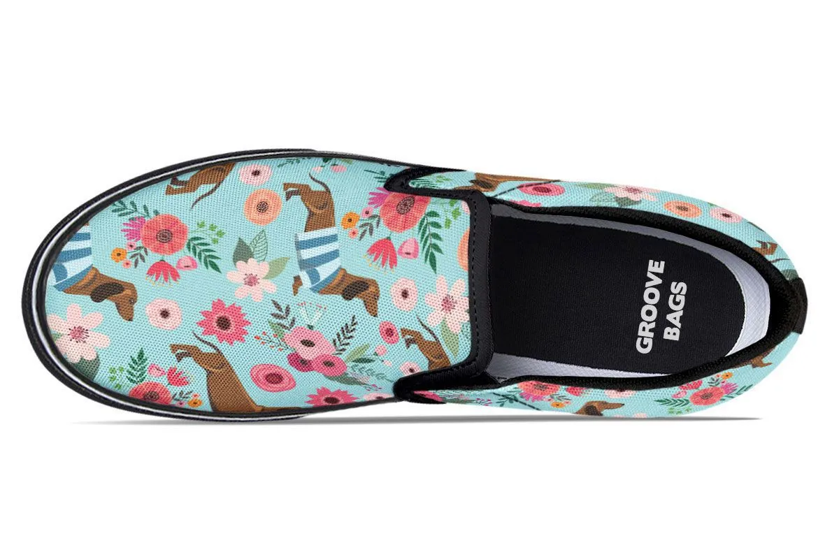 Dachshund Flower Slip-On Shoes