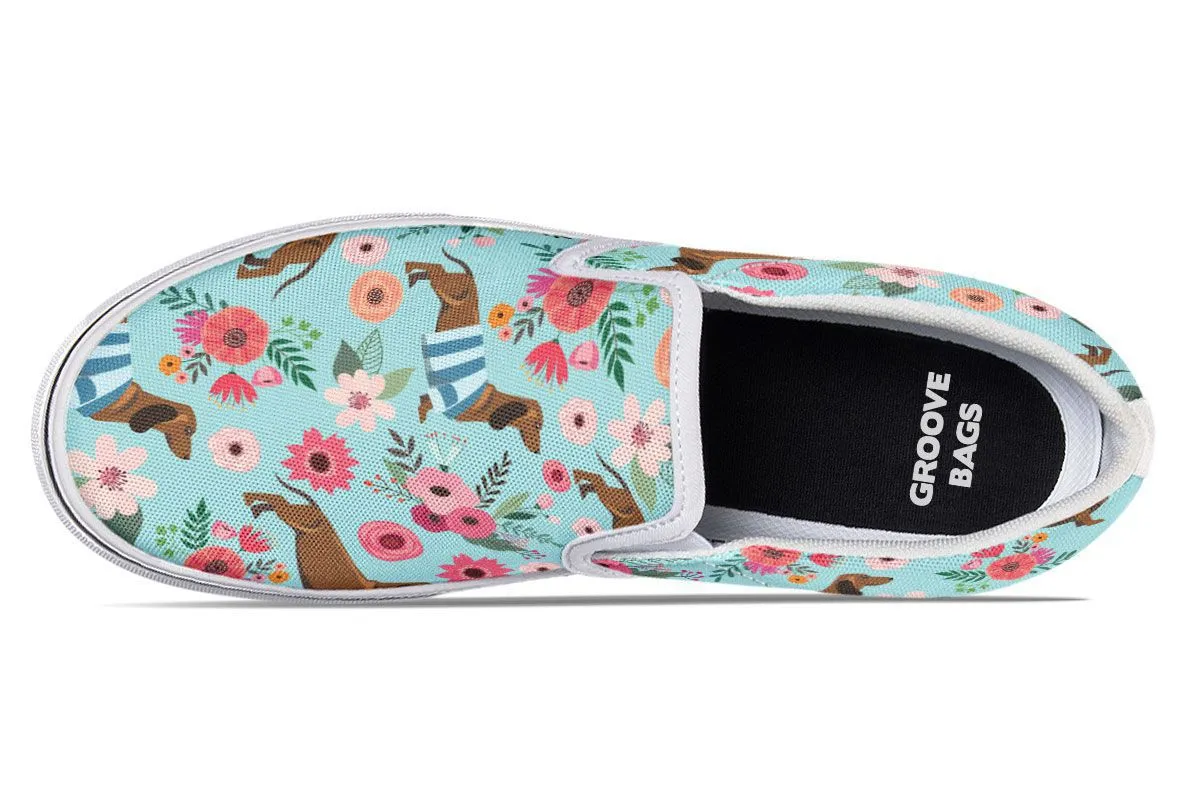 Dachshund Flower Slip-On Shoes