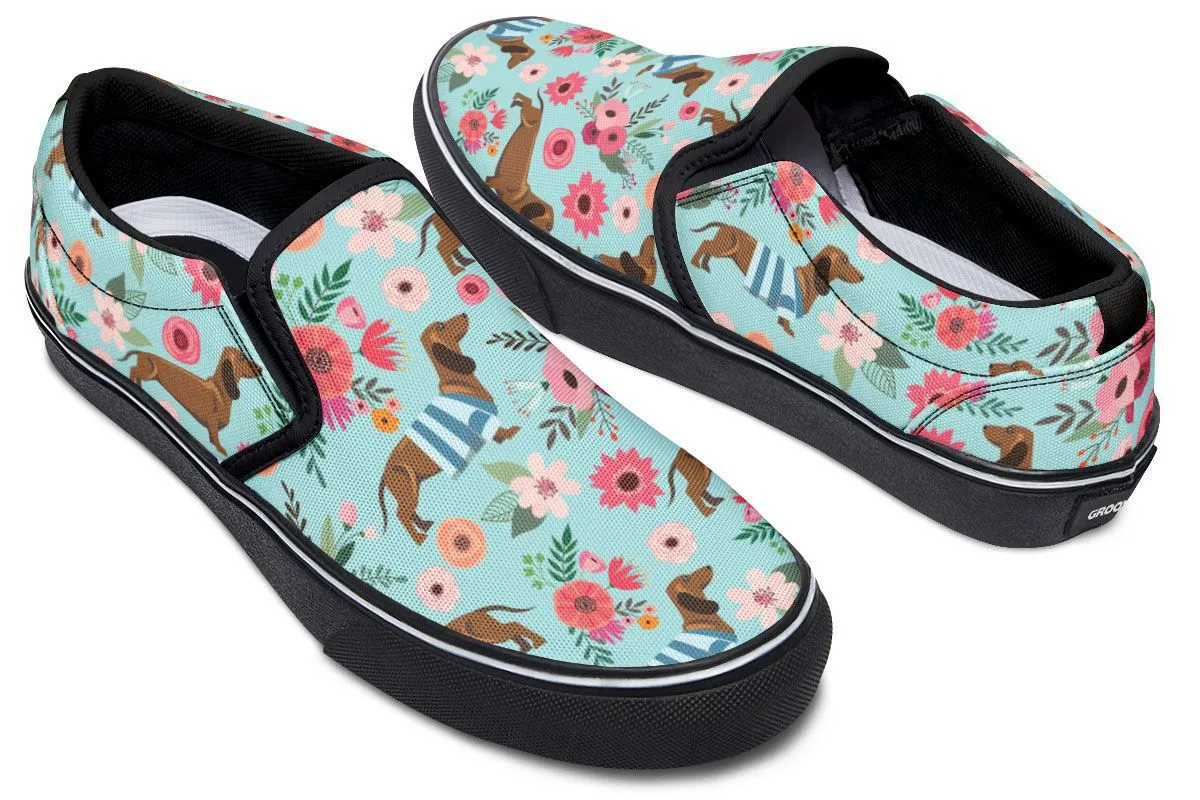 Dachshund Flower Slip-On Shoes