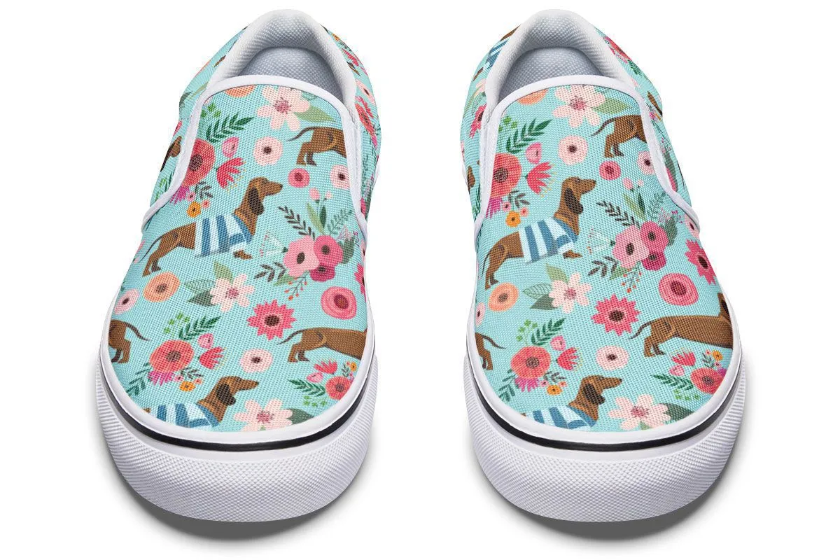 Dachshund Flower Slip-On Shoes