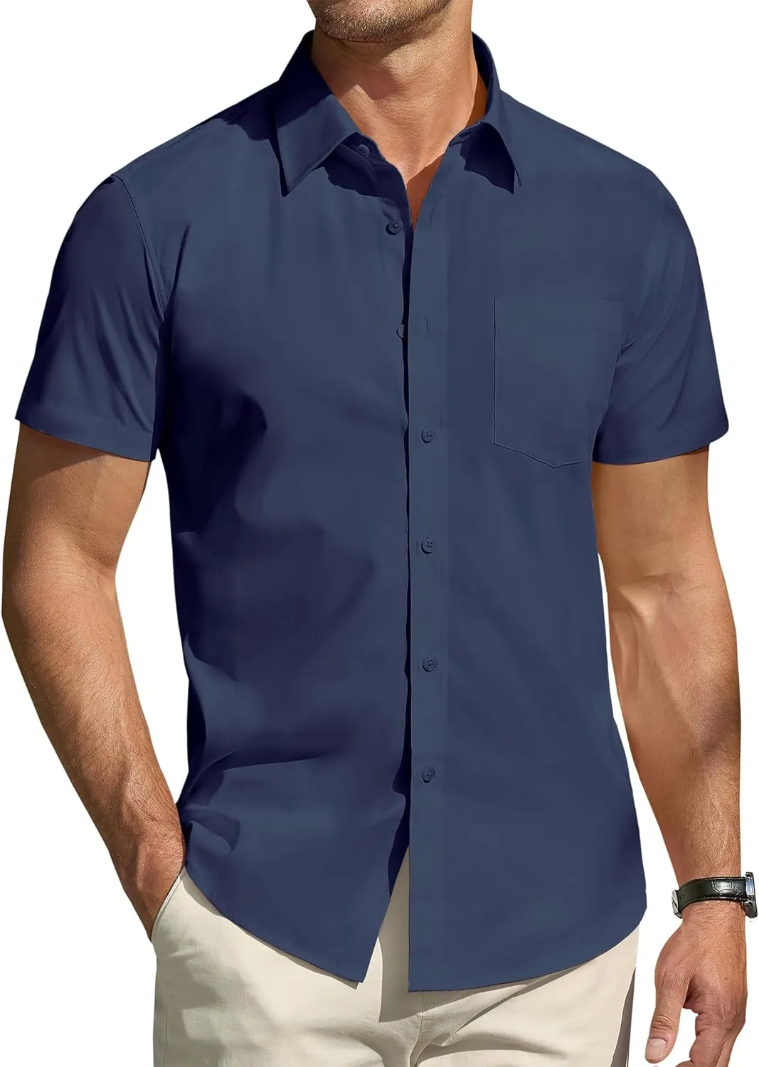 DEMEANOR Cotton Mens Dress Shirts Short Sleeve Button Down Shirts Formal Summer Dress Shirt Casual Button Up Shirts Men