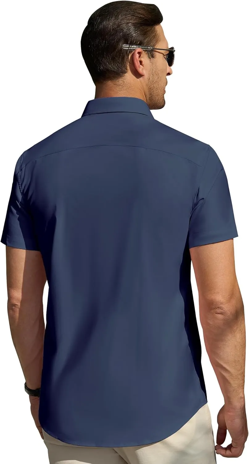 DEMEANOR Cotton Mens Dress Shirts Short Sleeve Button Down Shirts Formal Summer Dress Shirt Casual Button Up Shirts Men