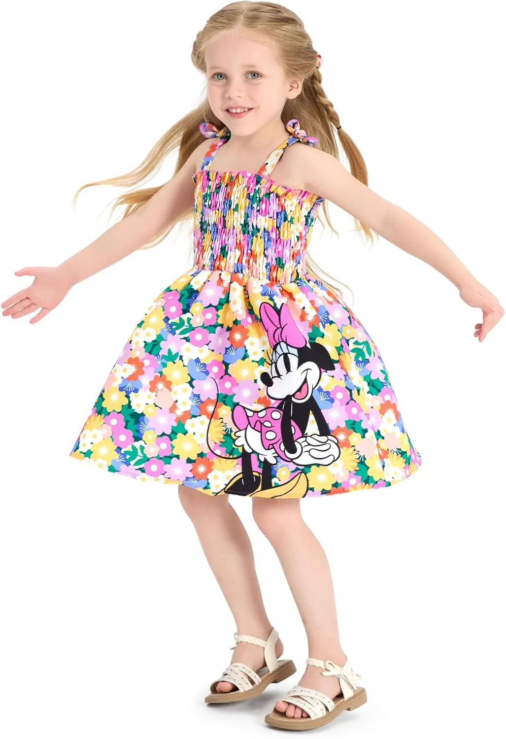 Disney Princess Frozen Elsa Minnie Mouse Toddler Girl Dress Bow Strap Smocked Summer Outfit Birthday Party Clothes 2-6 Years
