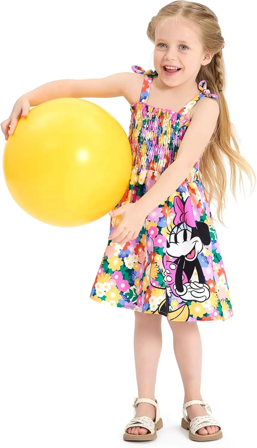 Disney Princess Frozen Elsa Minnie Mouse Toddler Girl Dress Bow Strap Smocked Summer Outfit Birthday Party Clothes 2-6 Years