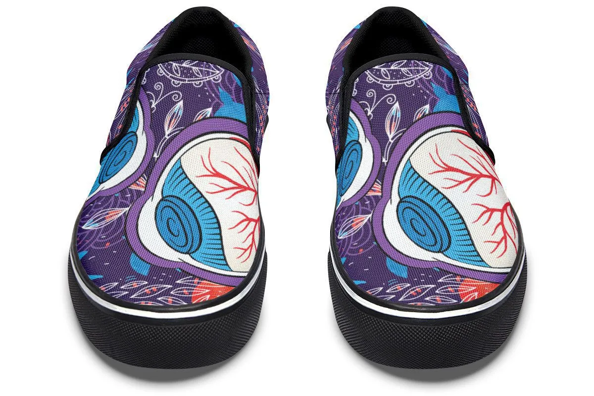 Eyeball Illustration Slip-On Shoes