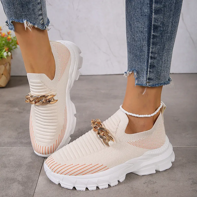 Fashion Chain Design Mesh Slip-On Shoes