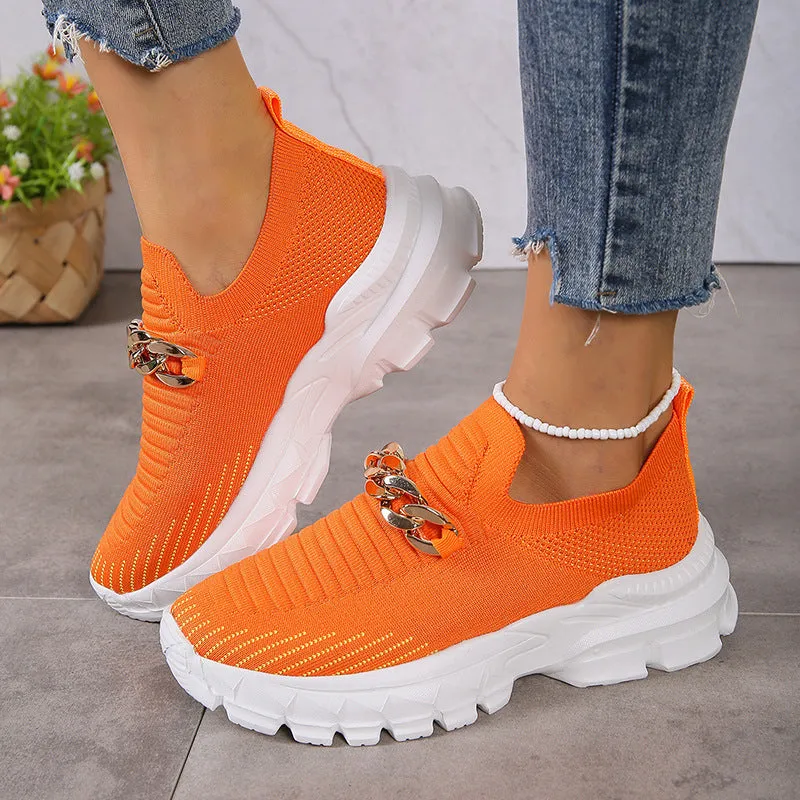 Fashion Chain Design Mesh Slip-On Shoes