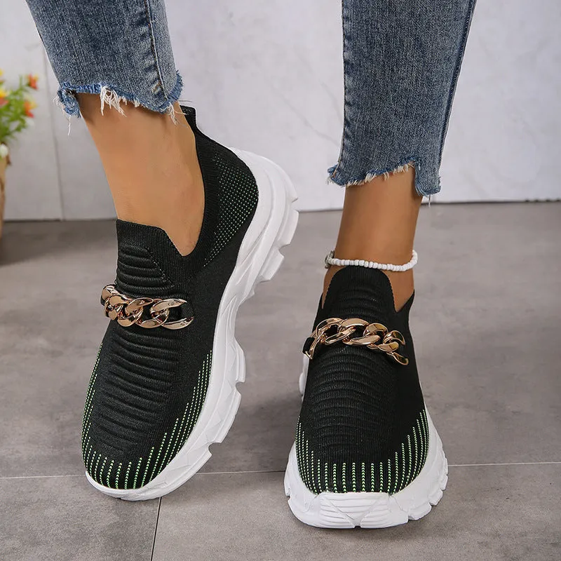 Fashion Chain Design Mesh Slip-On Shoes