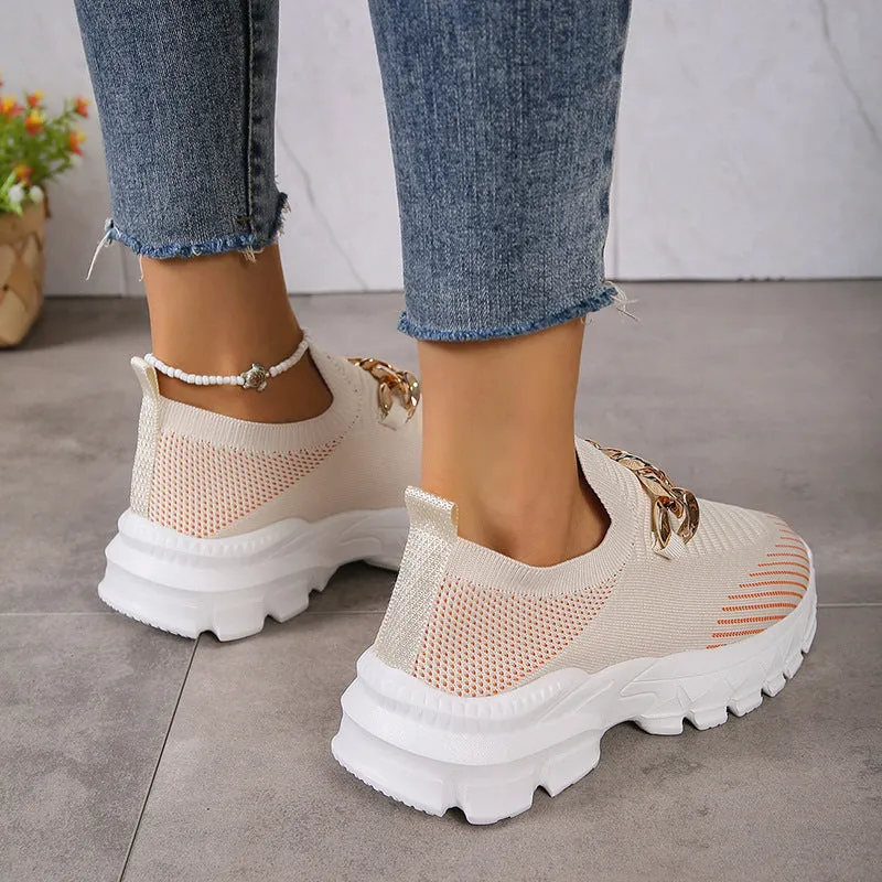 Fashion Chain Design Mesh Slip-On Shoes