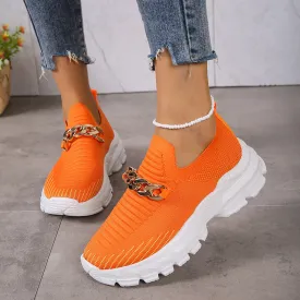 Fashion Chain Design Mesh Slip-On Shoes