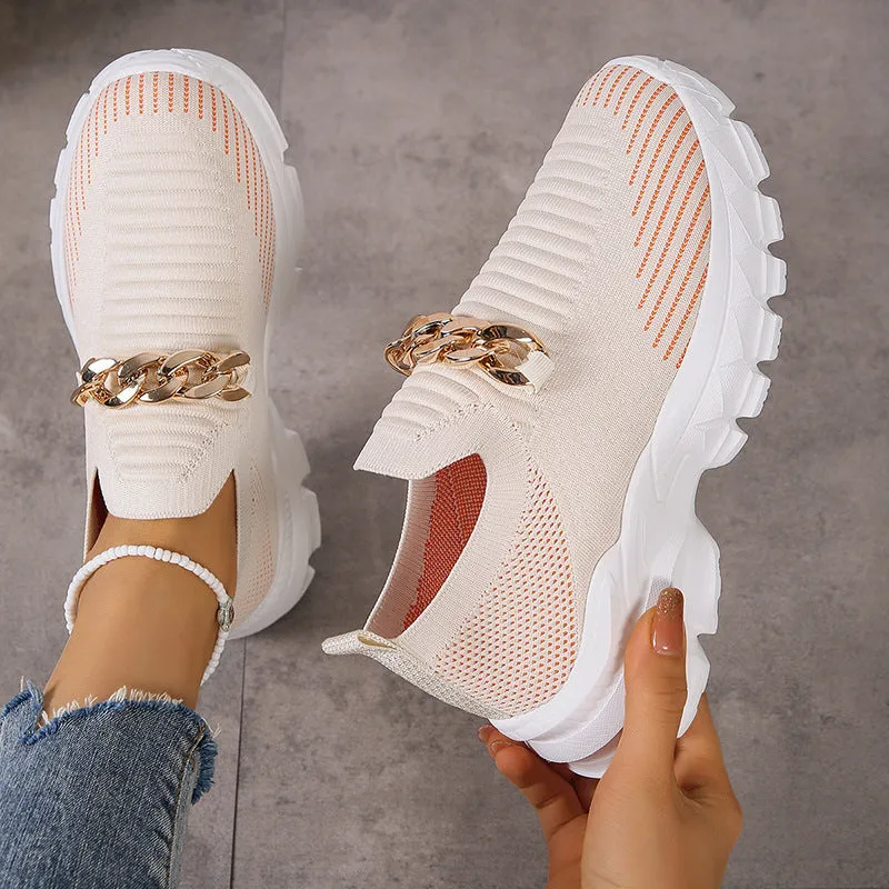 Fashion Chain Design Mesh Slip-On Shoes