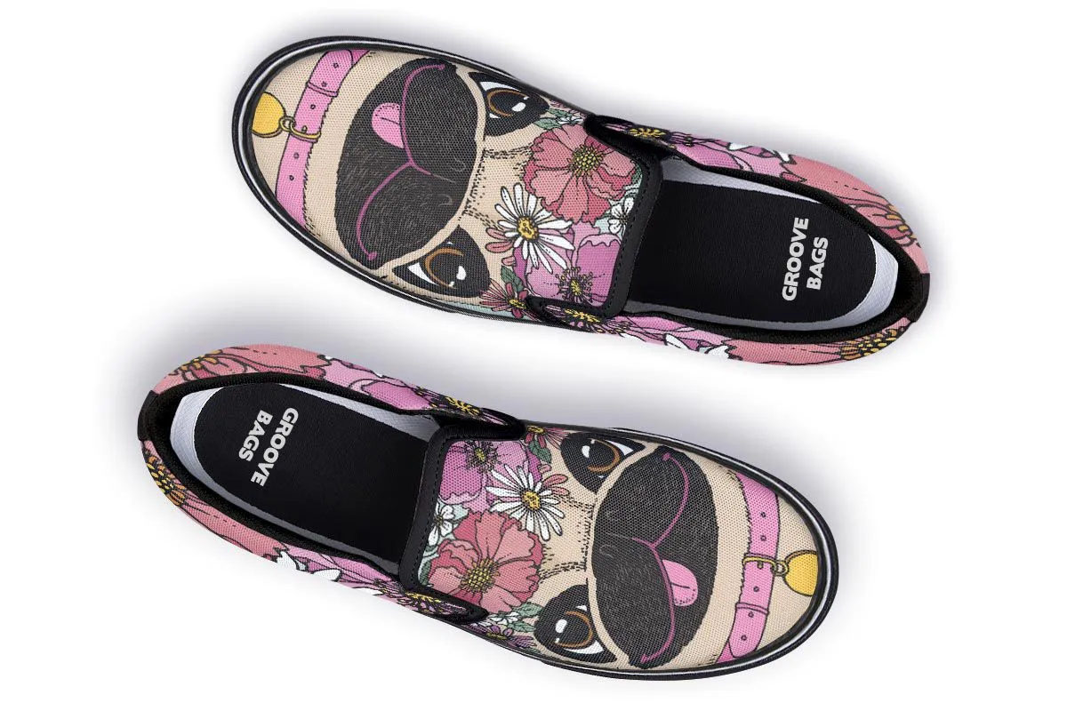 Floral Pug Slip-On Shoes