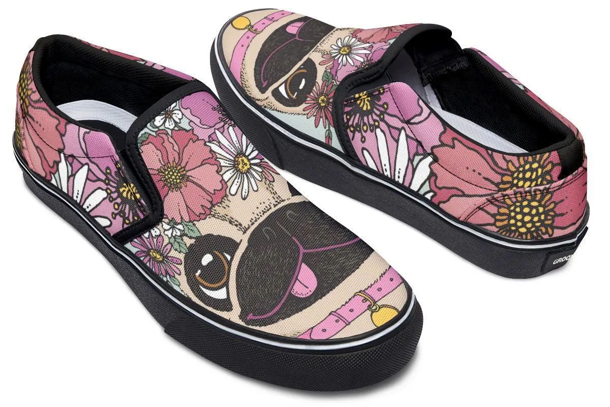 Floral Pug Slip-On Shoes