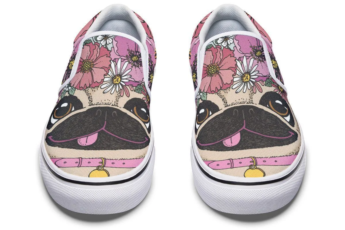 Floral Pug Slip-On Shoes