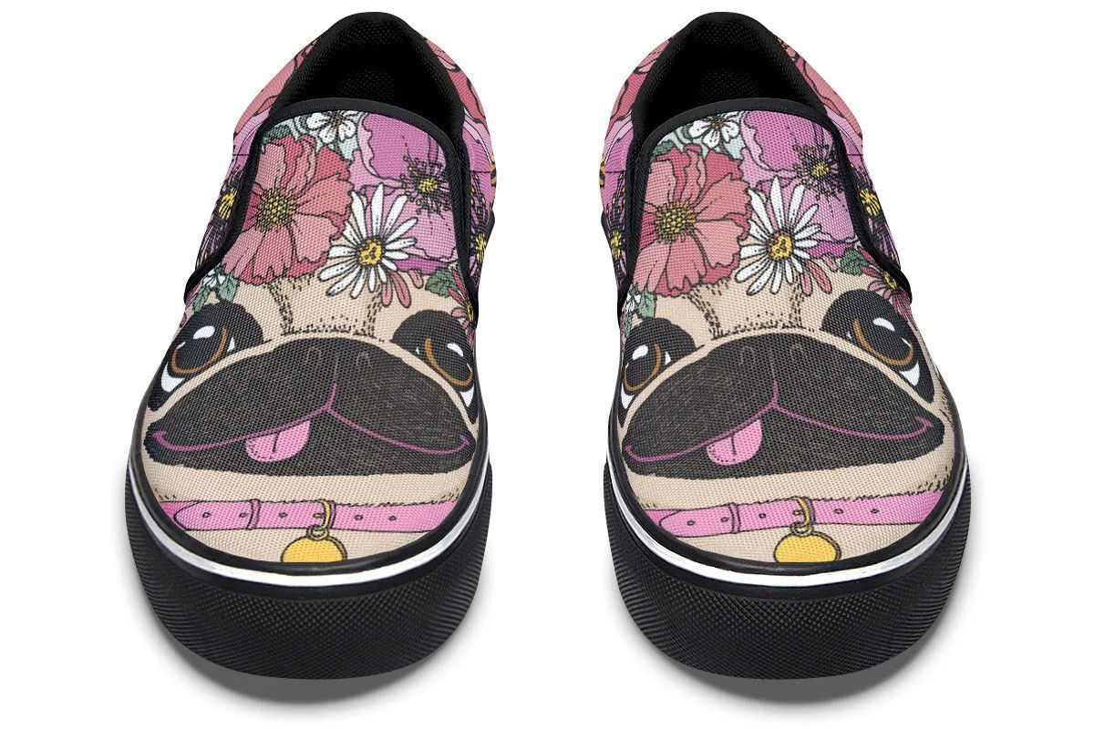 Floral Pug Slip-On Shoes