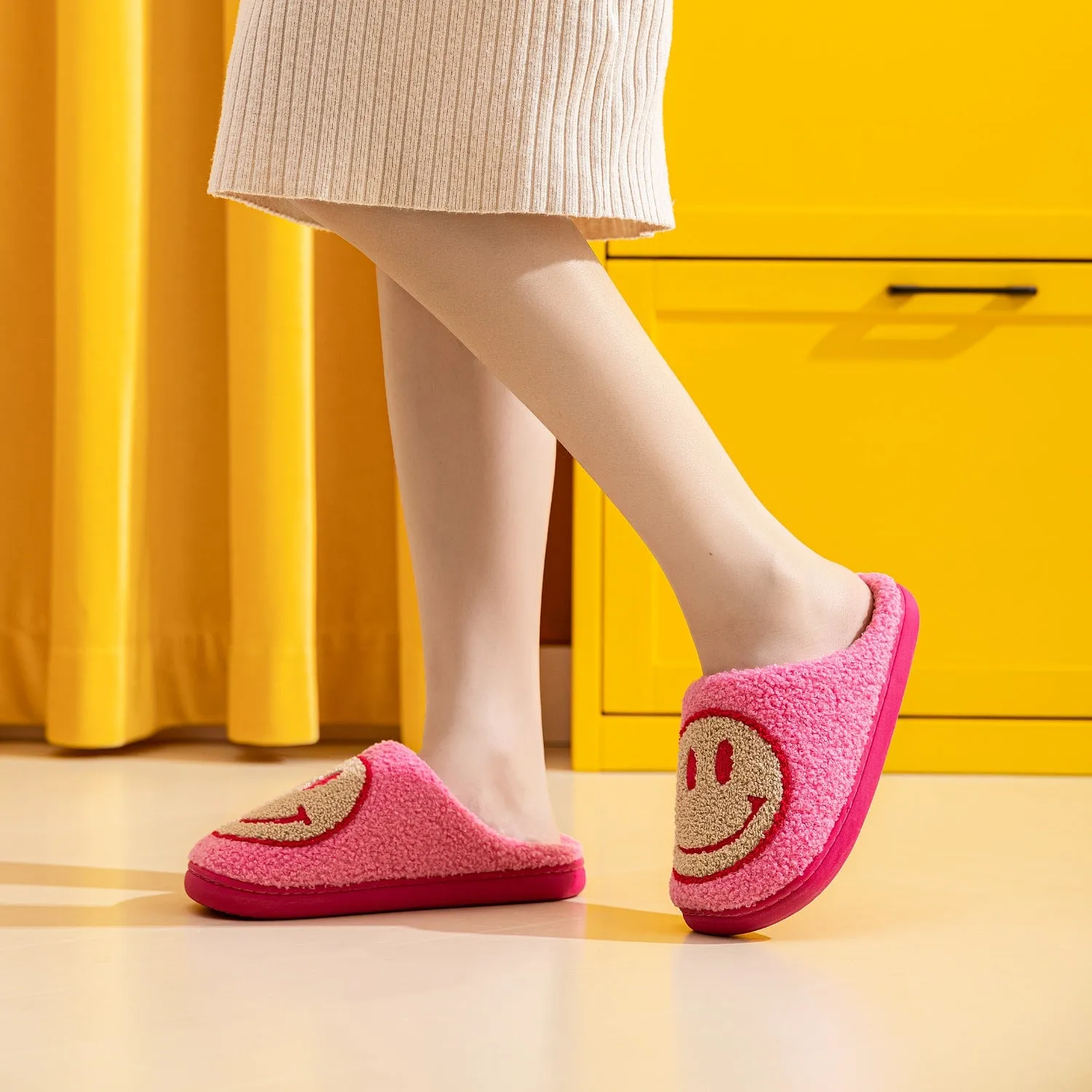 Fushia & Yellow Smiley Face Slippers