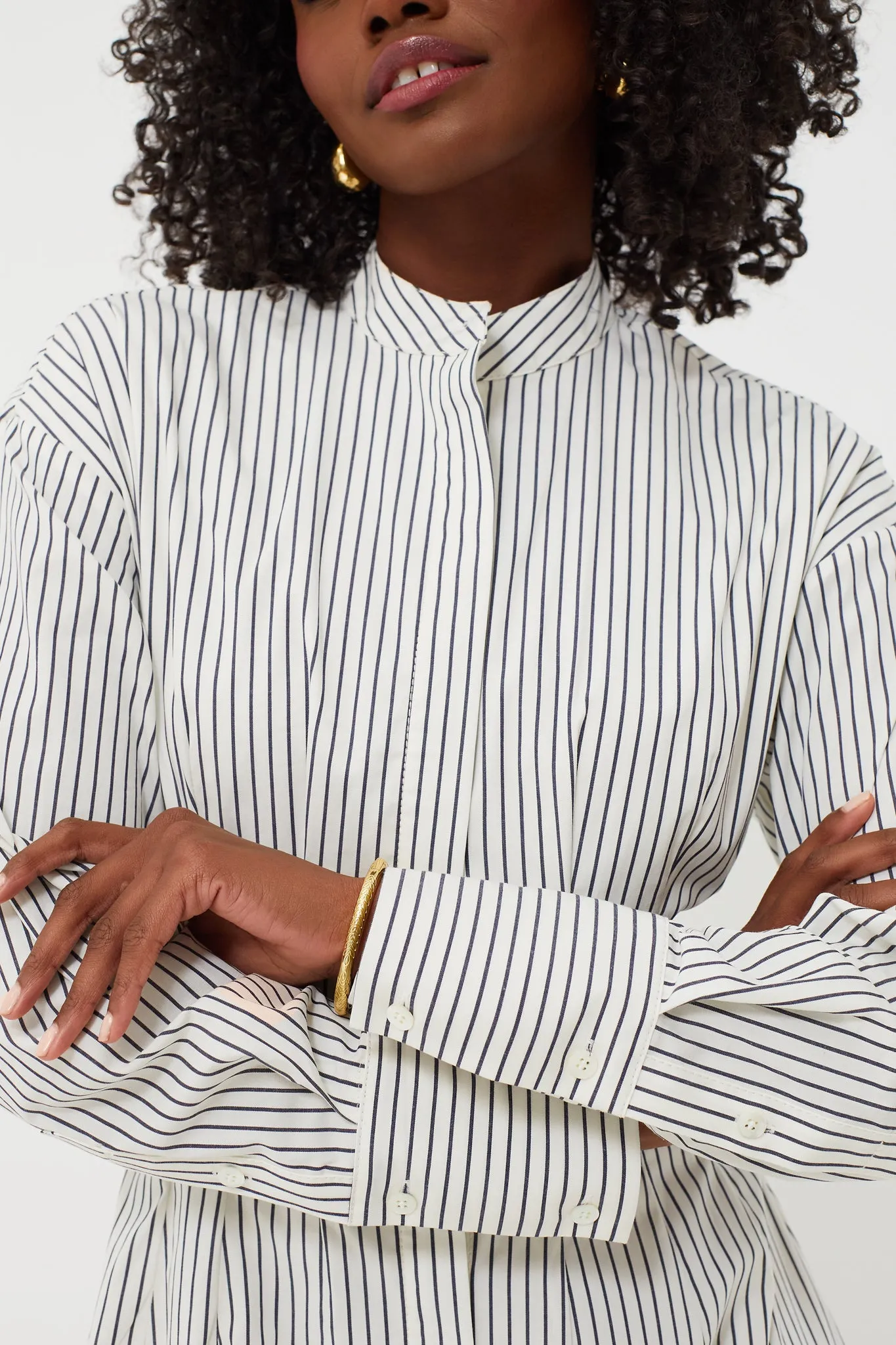 Ivory Micro Stripe Midi Lorenza Dress