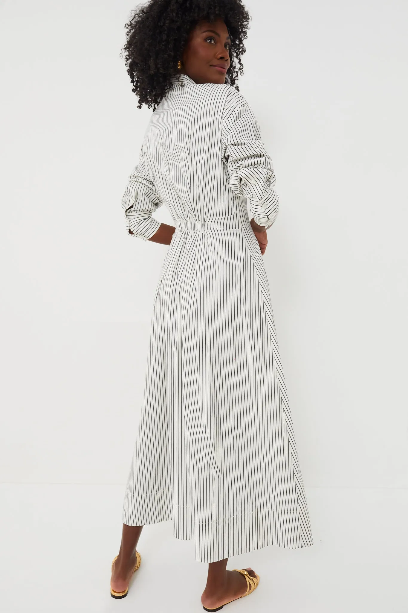 Ivory Micro Stripe Midi Lorenza Dress