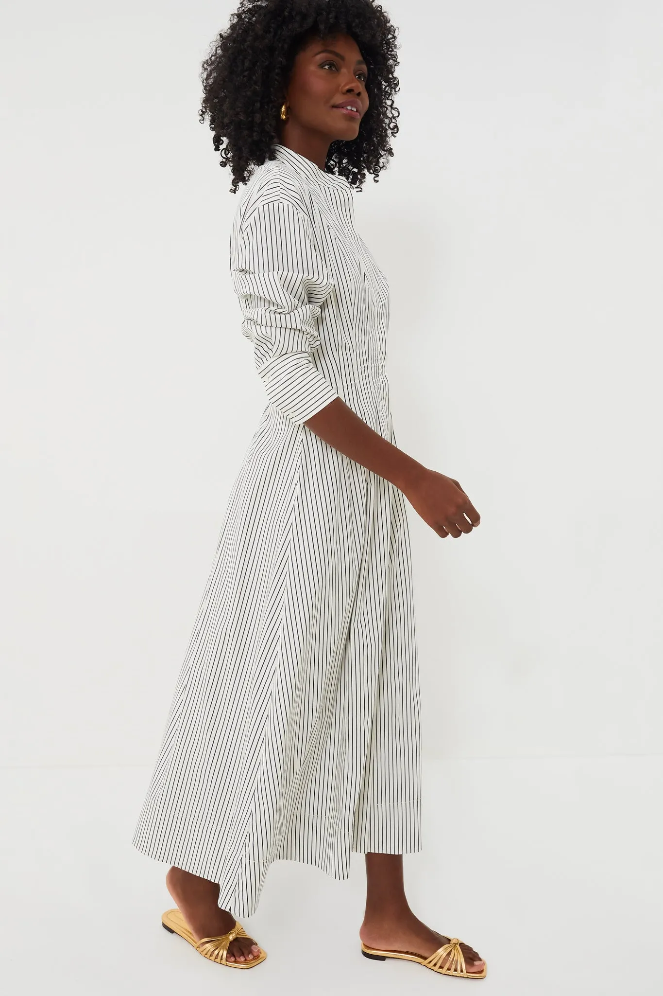 Ivory Micro Stripe Midi Lorenza Dress