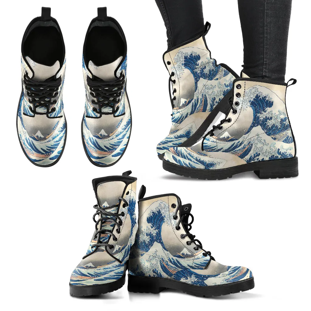 Katsushika Hokusai Women's Vegan Leather Combat Boots