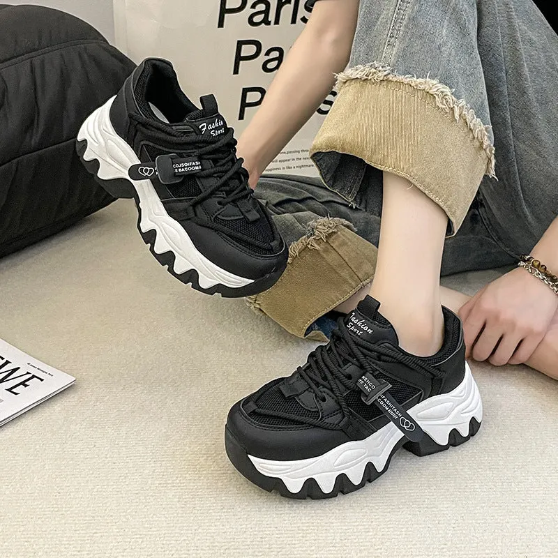 Lace Up Round Toe Platform Athletic Shoes