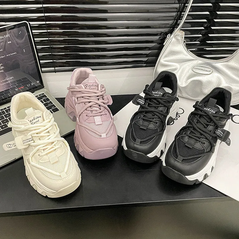 Lace Up Round Toe Platform Athletic Shoes