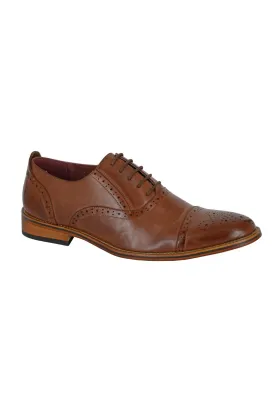 Mid Brown Capped Lace Oxford Brogue Shoe