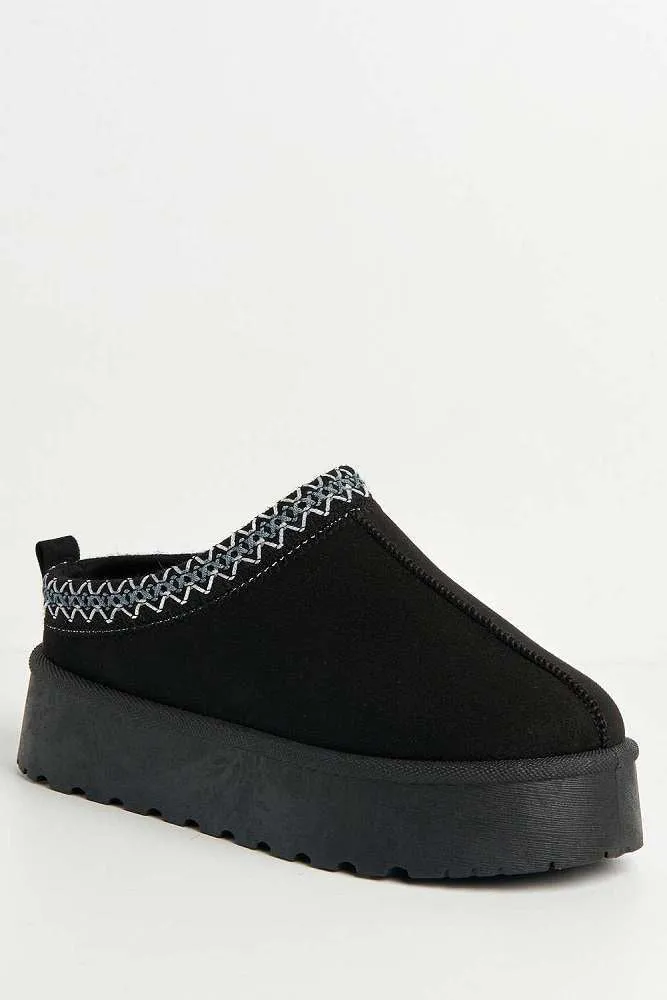 Milo Kids Flatform Fluffy Slippers in Black