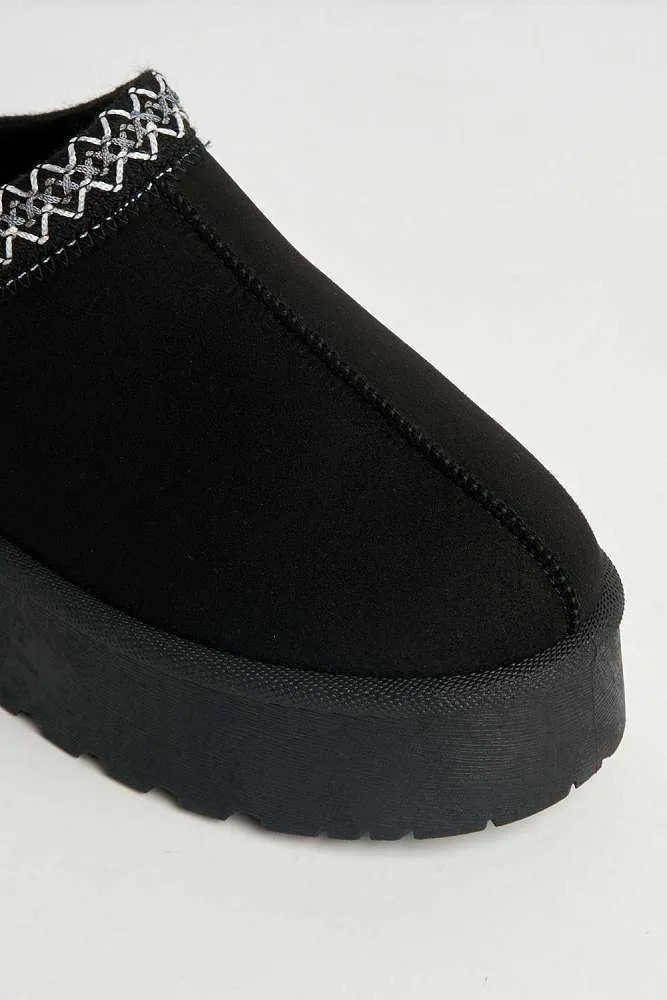 Milo Kids Flatform Fluffy Slippers in Black