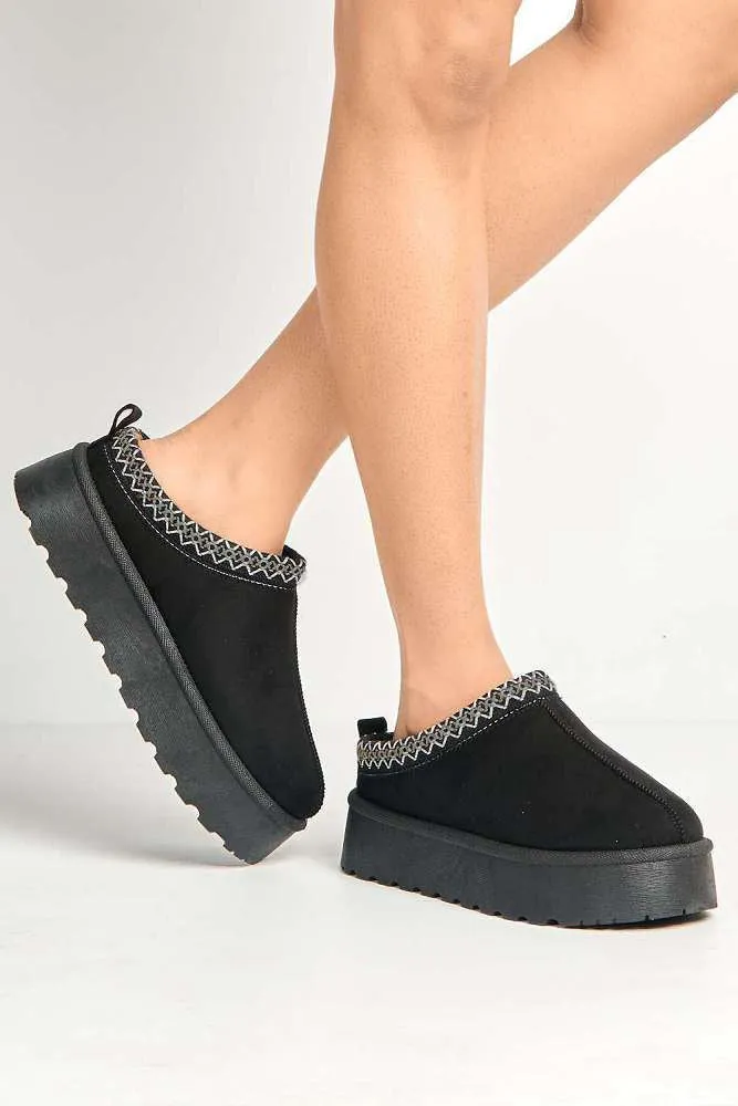 Milo Kids Flatform Fluffy Slippers in Black