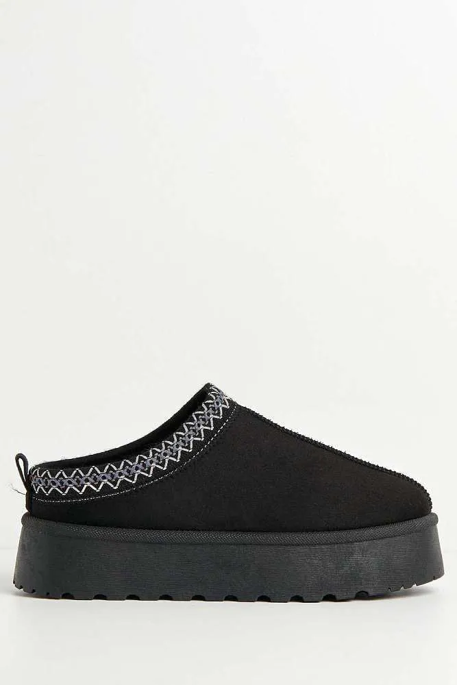 Milo Kids Flatform Fluffy Slippers in Black
