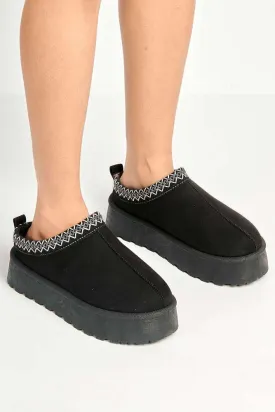 Milo Kids Flatform Fluffy Slippers in Black
