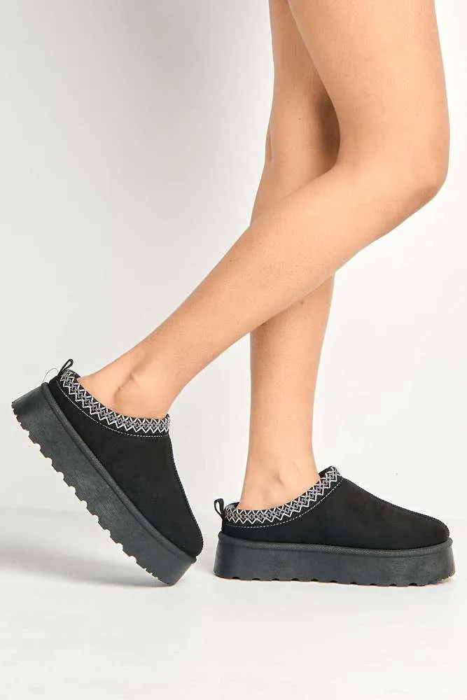 Milo Kids Flatform Fluffy Slippers in Black